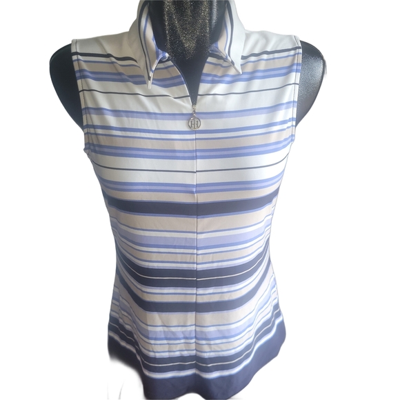 Tommy Hilfiger Striped Sleeveless Polo Top S - Picture 1 of 5